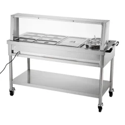 VEVOR Commercial Food Warmer, 7 Pans + 2 Pots Electric Steam Table, 1800W Professional Buffet Catering Food Warmer with Shield Undershelf Wheels, Stainless Steel Server for Party Restaurant Hotel