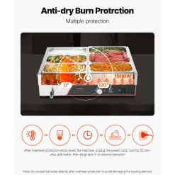 VEVOR Commercial Food Warmer, 1500W Electric Stainless Steel Steam Food Warming with Lid, 6-Pan Fast Heating Countertop Buffet Bain Marie with Power Cord, for Catering, Restaurant, Party & Buffets