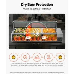 VEVOR Commercial Food Warmer, 1500W Electric Stainless Steel Steam Food Warmer with Glass Cover, Countertop Buffet Bain Marie with Three 1/2 Size Food Pans, for Catering, Restaurant, Party & Buffets
