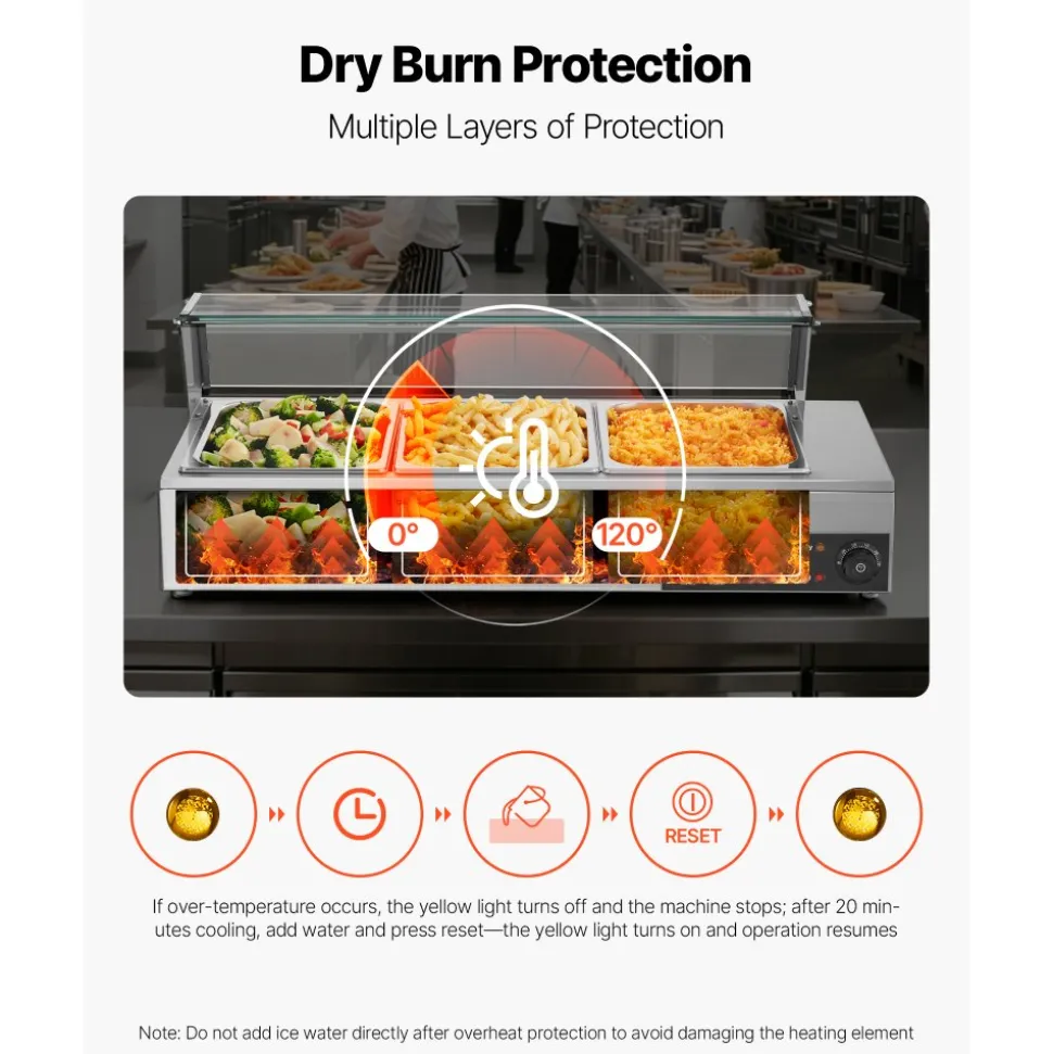 VEVOR Commercial Food Warmer, 1700W Electric Stainless Steel Steam Food Warmer with Glass Cover, 8-Pan Countertop Buffet Bain Marie with Soup & Perforated Ladles, for Catering, Restaurant & Party