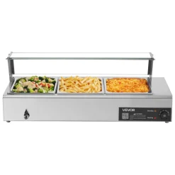 VEVOR Commercial Food Warmer, 1700W Electric Stainless Steel Steam Food Warmer with Glass Cover, 8-Pan Countertop Buffet Bain Marie with Soup & Perforated Ladles, for Catering, Restaurant & Party