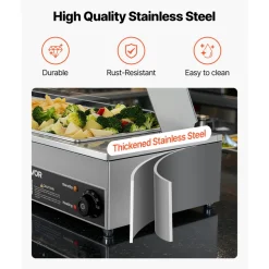 VEVOR Commercial Food Warmer, 1700W Electric Stainless Steel Steam Food Warmer with Glass Cover, 8-Pan Countertop Buffet Bain Marie with Soup & Perforated Ladles, for Catering, Restaurant & Party