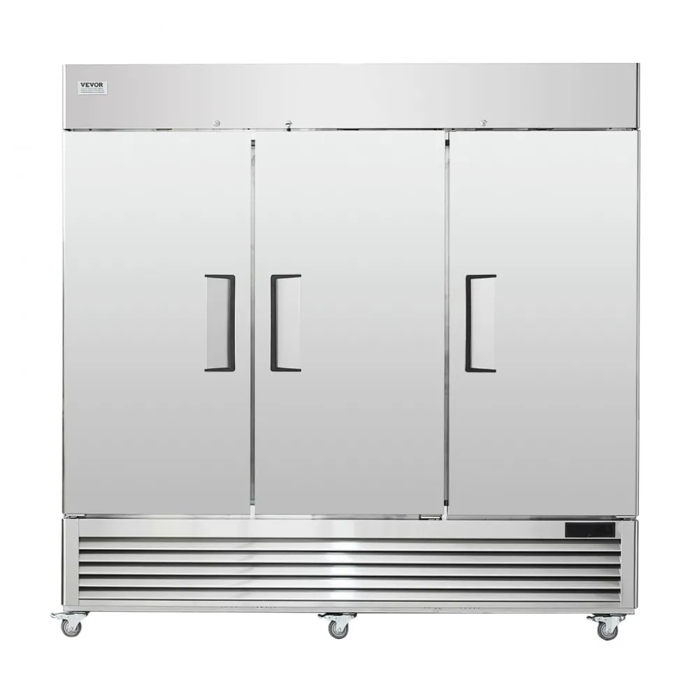 VEVOR Commercial Freezer 60.42 Cu.ft, Reach In 82.5" W Upright Freezer 3 Doors, Auto-Defrost Stainless Steel Reach-in Freezer with 12 Adjustable Shelves, -13 to 5℉ Temp Control, LED Lighting, 4 Wheels