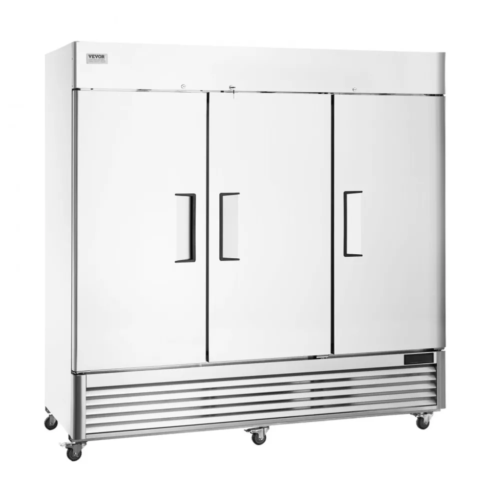 VEVOR Commercial Freezer 60.42 Cu.ft, Reach In 82.5" W Upright Freezer 3 Doors, Auto-Defrost Stainless Steel Reach-in Freezer with 12 Adjustable Shelves, -13 to 5℉ Temp Control, LED Lighting, 4 Wheels
