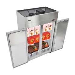 VEVOR Commercial Freezer, 31.89 in Width Reach In Upright-Freezer Double Door, 32.1 Cu.ft Auto-Defrost Stainless Steel Freezer with 8 Adjustable Shelves, -11 to 14℉ Temp Control, LED Light, 4 Wheels