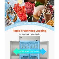 VEVOR Commercial Freezer, 31.89 in Width Reach In Upright-Freezer Double Door, 32.1 Cu.ft Auto-Defrost Stainless Steel Freezer with 8 Adjustable Shelves, -11 to 14℉ Temp Control, LED Light, 4 Wheels