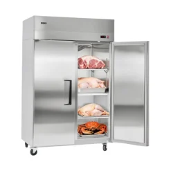 VEVOR Commercial Freezer, 31.89 in Width Reach In Upright-Freezer Double Door, 32.1 Cu.ft Auto-Defrost Stainless Steel Freezer with 8 Adjustable Shelves, -11 to 14℉ Temp Control, LED Light, 4 Wheels