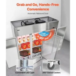 VEVOR Commercial Freezer, 71.65 in Width Reach In Upright-Freezer Three Door, 50.2 Cu.ft Auto-Defrost Stainless Steel Freezer with 12 Adjustable Shelves, -11 to 14℉ Temp Control, LED Light, 4 Wheels