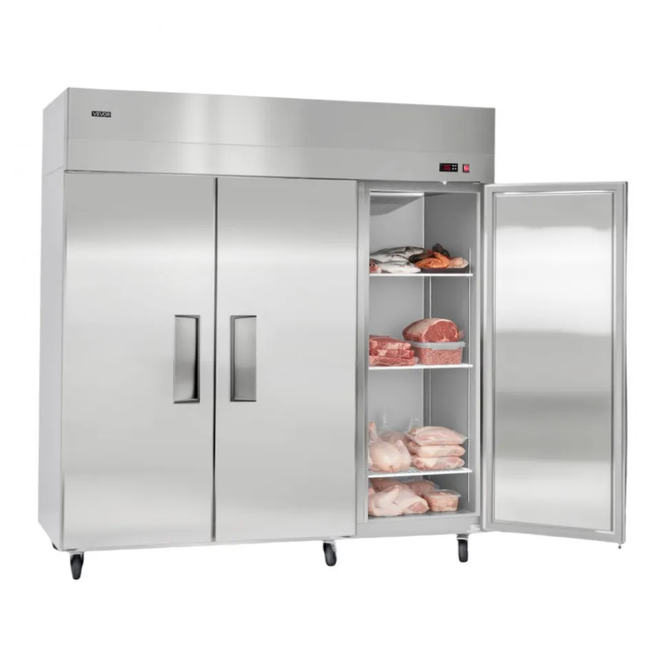 VEVOR Commercial Freezer, 71.65 in Width Reach In Upright-Freezer Three Door, 50.2 Cu.ft Auto-Defrost Stainless Steel Freezer with 12 Adjustable Shelves, -11 to 14℉ Temp Control, LED Light, 4 Wheels
