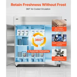 VEVOR Commercial Freezer, 71.65 in Width Reach In Upright-Freezer Three Door, 50.2 Cu.ft Auto-Defrost Stainless Steel Freezer with 12 Adjustable Shelves, -11 to 14℉ Temp Control, LED Light, 4 Wheels