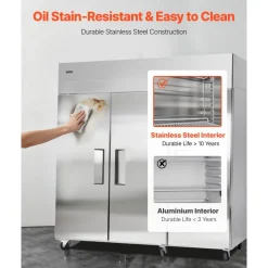 VEVOR Commercial Freezer, 71.65 in Width Reach In Upright-Freezer Three Door, 50.2 Cu.ft Auto-Defrost Stainless Steel Freezer with 12 Adjustable Shelves, -11 to 14℉ Temp Control, LED Light, 4 Wheels