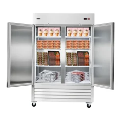 VEVOR Commercial Freezer, 32.2 in Width Reach In Upright-Freezer Double Door, 43.2 Cu.ft Auto-Defrost Stainless Steel Freezer with 8 Adjustable Shelves, -11 to 14℉ Temp Control, LED Light, 4 Wheels