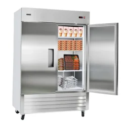 VEVOR Commercial Freezer, 32.2 in Width Reach In Upright-Freezer Double Door, 43.2 Cu.ft Auto-Defrost Stainless Steel Freezer with 8 Adjustable Shelves, -11 to 14℉ Temp Control, LED Light, 4 Wheels