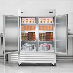 VEVOR Commercial Freezer, 32.2 in Width Reach In Upright-Freezer Double Door, 43.2 Cu.ft Auto-Defrost Stainless Steel Freezer with 8 Adjustable Shelves, -11 to 14℉ Temp Control, LED Light, 4 Wheels