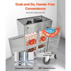 VEVOR Commercial Freezer, 31.89 in Width Reach In Upright-Freezer Four Door, 31.4 Cu.ft Auto-Defrost Stainless Steel Freezer with 6 Adjustable Shelves, -11 to 14℉ Temp Control, LED Light, 4 Wheels