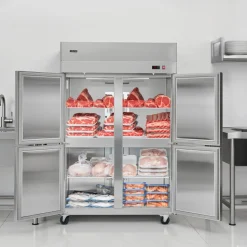 VEVOR Commercial Freezer, 31.89 in Width Reach In Upright-Freezer Four Door, 31.4 Cu.ft Auto-Defrost Stainless Steel Freezer with 6 Adjustable Shelves, -11 to 14℉ Temp Control, LED Light, 4 Wheels