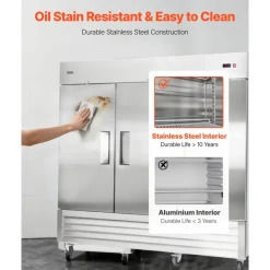 VEVOR Commercial Freezer, 32.2 in Width Reach In Upright-Freezer Three Door, 66.9 Cu.ft Auto-Defrost Stainless Steel Freezer with 12 Adjustable Shelves, -11 to 14℉ Temp Control, LED Light, 4 Wheels