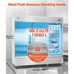 VEVOR Commercial Freezer, 32.2 in Width Reach In Upright-Freezer Three Door, 66.9 Cu.ft Auto-Defrost Stainless Steel Freezer with 12 Adjustable Shelves, -11 to 14℉ Temp Control, LED Light, 4 Wheels