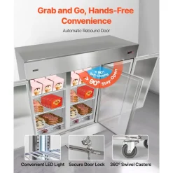 VEVOR Commercial Freezer, 32.2 in Width Reach In Upright-Freezer Three Door, 66.9 Cu.ft Auto-Defrost Stainless Steel Freezer with 12 Adjustable Shelves, -11 to 14℉ Temp Control, LED Light, 4 Wheels