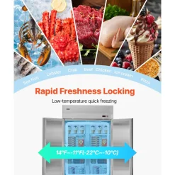 VEVOR Commercial Freezer, 32.2 in Width Reach In Upright-Freezer Three Door, 66.9 Cu.ft Auto-Defrost Stainless Steel Freezer with 12 Adjustable Shelves, -11 to 14℉ Temp Control, LED Light, 4 Wheels