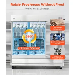 VEVOR Commercial Freezer, 32.2 in Width Reach In Upright-Freezer Three Door, 66.9 Cu.ft Auto-Defrost Stainless Steel Freezer with 12 Adjustable Shelves, -11 to 14℉ Temp Control, LED Light, 4 Wheels