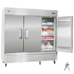 VEVOR Commercial Freezer, 32.2 in Width Reach In Upright-Freezer Three Door, 66.9 Cu.ft Auto-Defrost Stainless Steel Freezer with 12 Adjustable Shelves, -11 to 14℉ Temp Control, LED Light, 4 Wheels