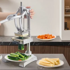 VEVOR Commercial French Fry Cutter, Stainless Steel Vegetable Fruit Chopper with 3 Replacement Blades 1/2-Inch 3/8-Inch 1/4-Inch, and a Juicing Blade, Manual Potato Slicer Dicer for Restaurants & Home