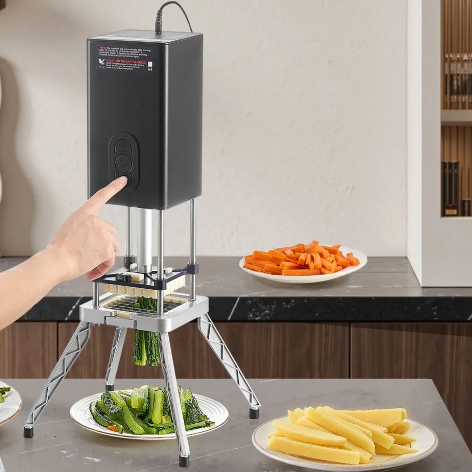 VEVOR Commercial French Fry Cutter, Stainless Steel Vegetable Fruit Chopper with 2 Replacement Blades 1/2-Inch 3/8-Inch, Electric Potato Slicer Dicer for Restaurants & Home Kitchen