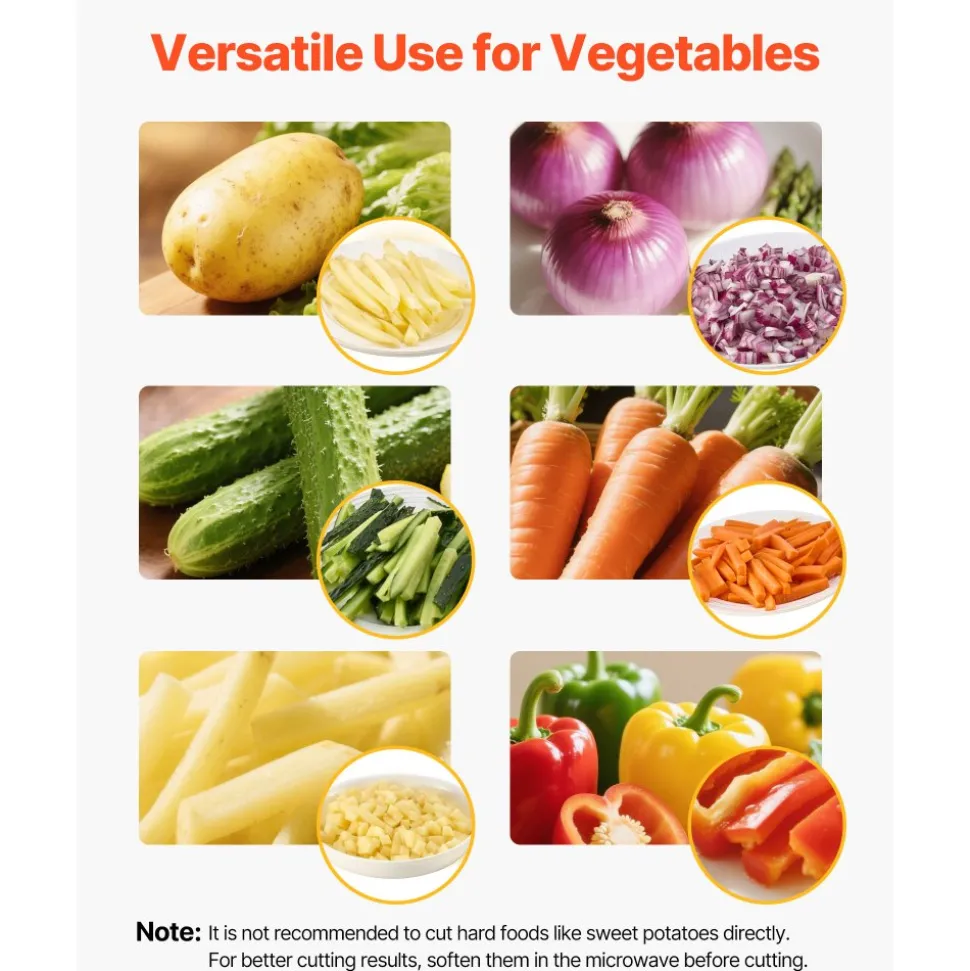 VEVOR Commercial French Fry Cutter, Stainless Steel Vegetable Fruit Chopper with 2 Replacement Blades 1/2-Inch 3/8-Inch, Electric Potato Slicer Dicer for Restaurants & Home Kitchen