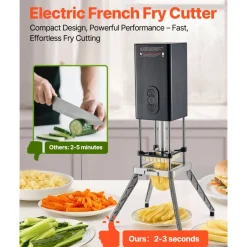 VEVOR Commercial French Fry Cutter, Stainless Steel Vegetable Fruit Chopper with 2 Replacement Blades 1/2-Inch 3/8-Inch, Electric Potato Slicer Dicer for Restaurants & Home Kitchen