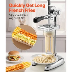 VEVOR Commercial French Fry Cutter, Stainless Steel Fried Potato Strips Squeezer, Long French Fries Maker with Pull-out Extruder, Manual Mashed Potato Squeezer Machine for Restaurants & Home Kitchen