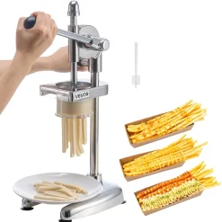 VEVOR Commercial French Fry Cutter, Stainless Steel Fried Potato Strips Squeezer, Long French Fries Maker with Pull-out Extruder, Manual Mashed Potato Squeezer Machine for Restaurants & Home Kitchen