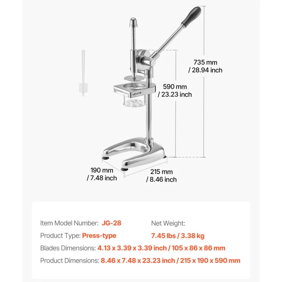 VEVOR Commercial French Fry Cutter, Stainless Steel Fried Potato Strips Squeezer, Long French Fries Maker with Pull-out Extruder, Manual Mashed Potato Squeezer Machine for Restaurants & Home Kitchen