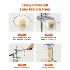VEVOR Commercial French Fry Cutter, Stainless Steel Fried Potato Strips Squeezer, Long French Fries Maker with Pull-out Extruder, Manual Mashed Potato Squeezer Machine for Restaurants & Home Kitchen