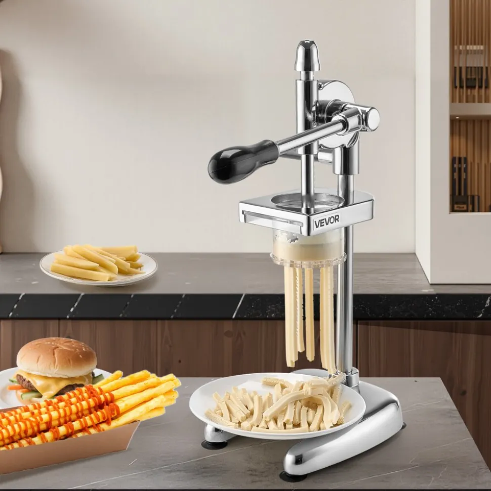 VEVOR Commercial French Fry Cutter, Stainless Steel Fried Potato Strips Squeezer, Long French Fries Maker with Pull-out Extruder, Manual Mashed Potato Squeezer Machine for Restaurants & Home Kitchen