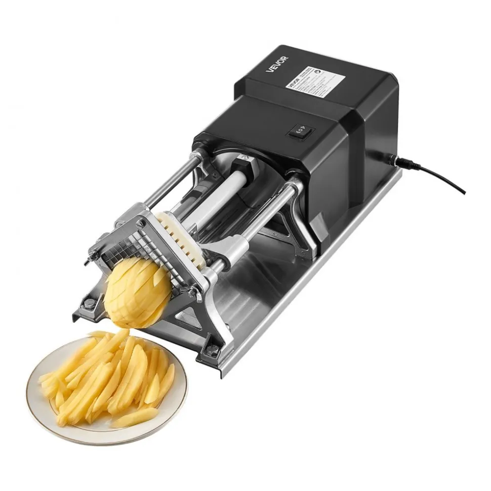VEVOR Commercial French Fry Cutter, Stainless Steel Vegetable Fruit Chopper with 3 Replacement Blades 1/2-Inch 3/8-Inch 1/4-Inch, Electric Potato Slicer Dicer for Restaurants & Home Kitchen