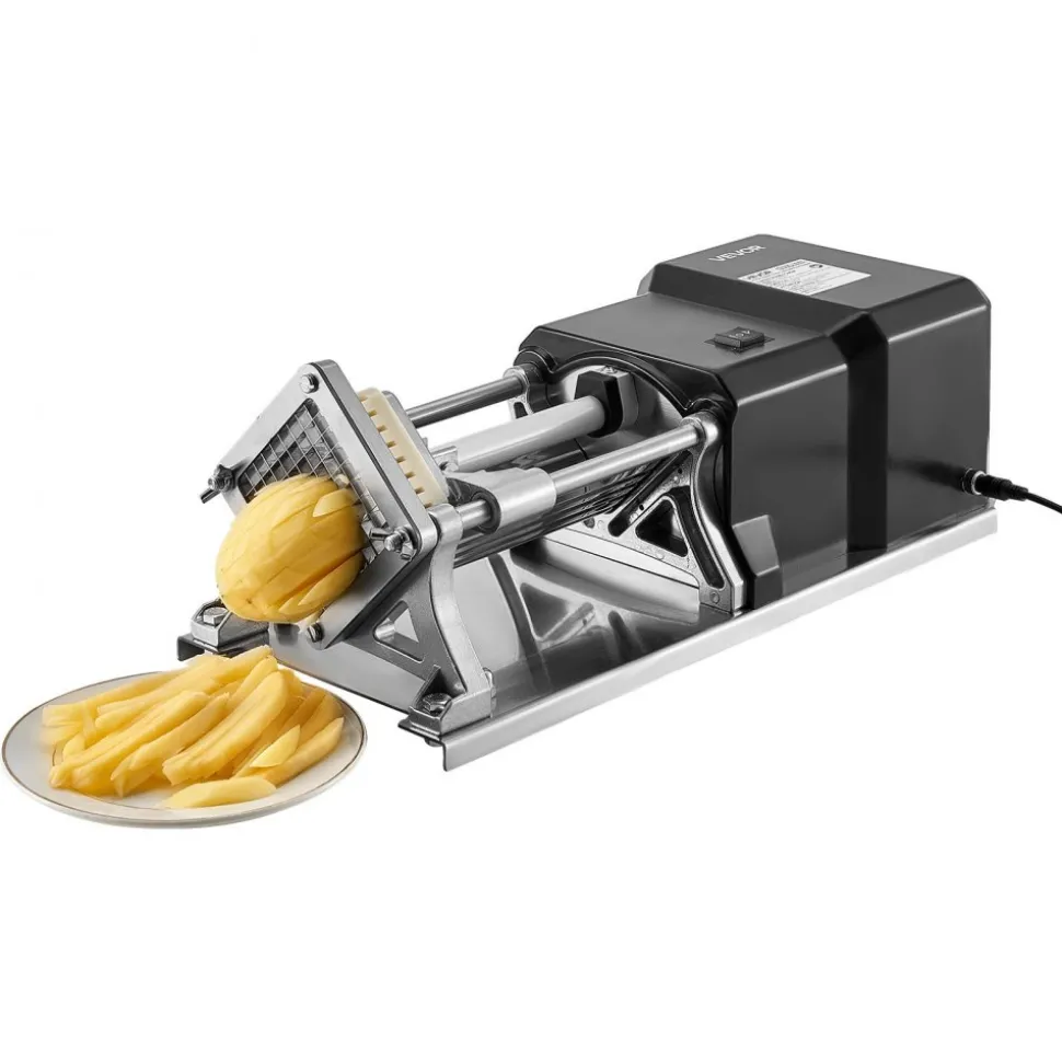 VEVOR Commercial French Fry Cutter, Stainless Steel Vegetable Fruit Chopper with 3 Replacement Blades 1/2-Inch 3/8-Inch 1/4-Inch, Electric Potato Slicer Dicer for Restaurants & Home Kitchen