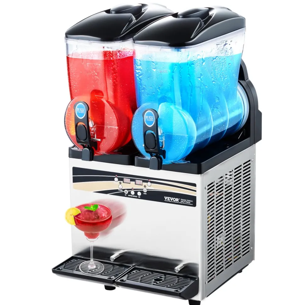 VEVOR Commercial Frozen Drink Maker, 15Lx2 Double Tank Slushy Machine, 120 Cups Stainless Steel Margarita Smoothie Frozen Drink Machine, Slushie Maker for Home Party Restaurants Cafe Bars