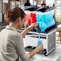 VEVOR Commercial Frozen Drink Maker, 15Lx2 Double Tank Slushy Machine, 120 Cups Stainless Steel Margarita Smoothie Frozen Drink Machine, Slushie Maker for Home Party Restaurants Cafe Bars