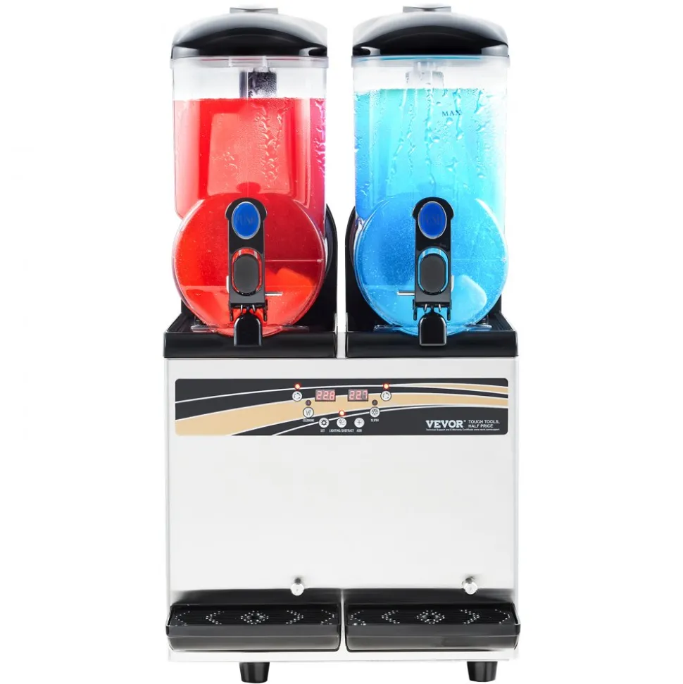 VEVOR Commercial Frozen Drink Maker, 15Lx2 Double Tank Slushy Machine, 120 Cups Stainless Steel Margarita Smoothie Frozen Drink Machine, Slushie Maker for Home Party Restaurants Cafe Bars