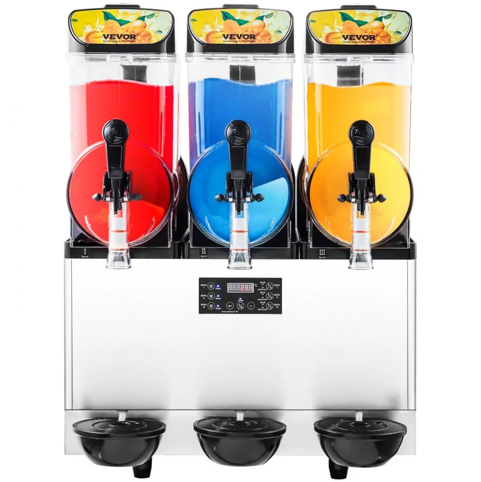 VEVOR Commercial Frozen Drink Maker, 15Lx3 Triple Tank Slushy Machine, 180 Cups Stainless Steel Margarita Smoothie Frozen Drink Machine, Slushie Maker for Home Party Restaurants Cafe Bars