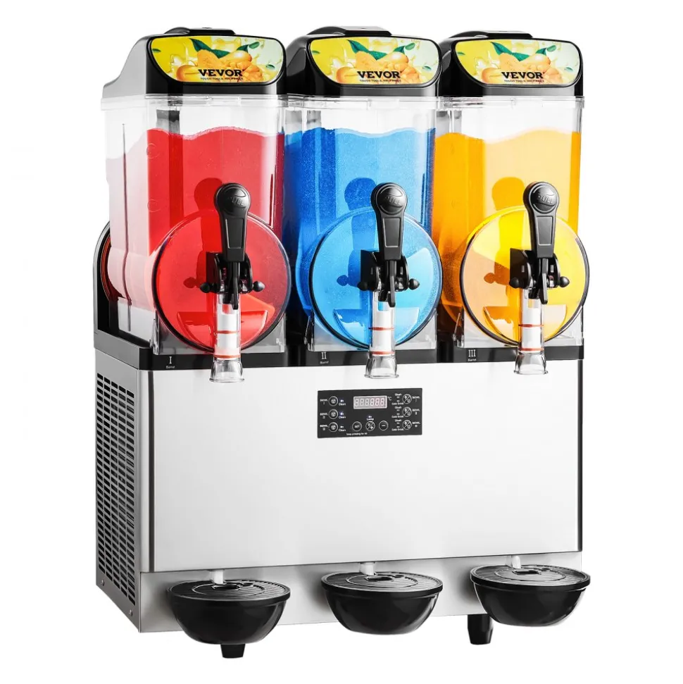 VEVOR Commercial Frozen Drink Maker, 15Lx3 Triple Tank Slushy Machine, 180 Cups Stainless Steel Margarita Smoothie Frozen Drink Machine, Slushie Maker for Home Party Restaurants Cafe Bars