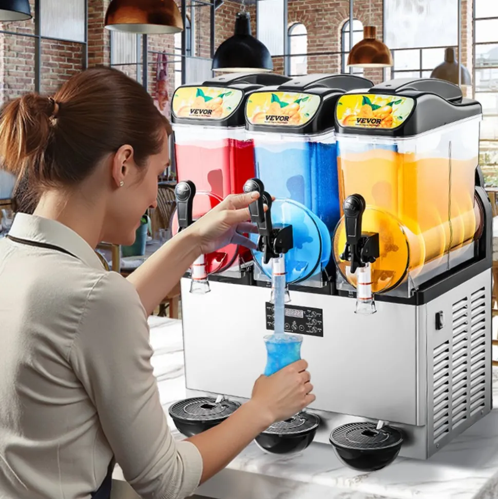 VEVOR Commercial Frozen Drink Maker, 15Lx3 Triple Tank Slushy Machine, 180 Cups Stainless Steel Margarita Smoothie Frozen Drink Machine, Slushie Maker for Home Party Restaurants Cafe Bars
