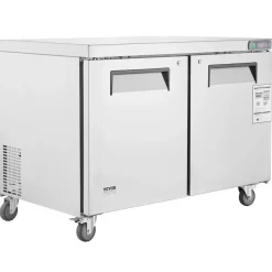 VEVOR 48" Commercial Frozen Refrigerator Sandwich & Salad Prep Table, 12.9 Cu. Ft Stainless Steel Refrigerated Food Prep Station with 2 Doors, Frost Free Refrigerator with Lock for Restaurant, Bar