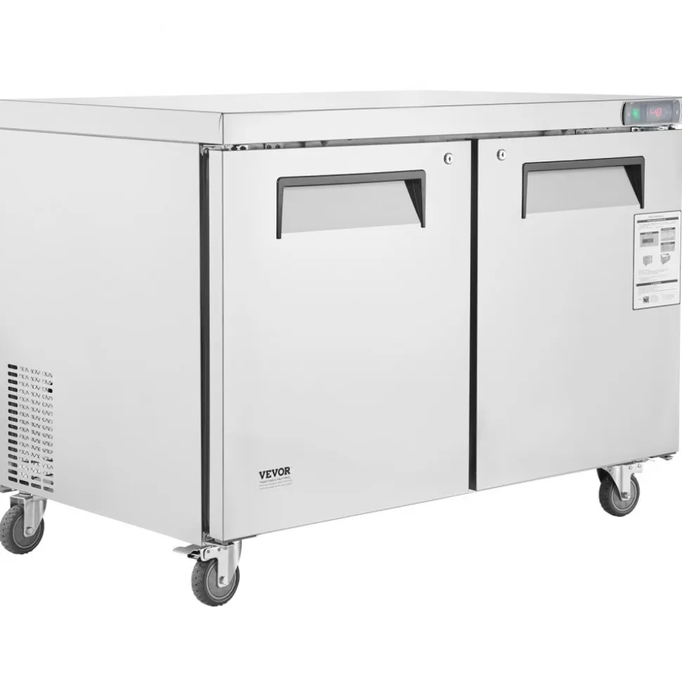 VEVOR 48" Commercial Frozen Refrigerator Sandwich & Salad Prep Table, 12.9 Cu. Ft Stainless Steel Refrigerated Food Prep Station with 2 Doors, Frost Free Refrigerator with Lock for Restaurant, Bar