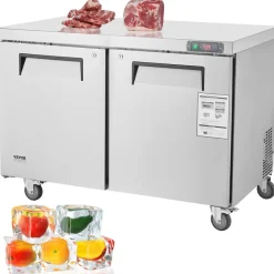 VEVOR 48" Commercial Frozen Refrigerator Sandwich & Salad Prep Table, 12.9 Cu. Ft Stainless Steel Refrigerated Food Prep Station with 2 Doors, Frost Free Refrigerator with Lock for Restaurant, Bar
