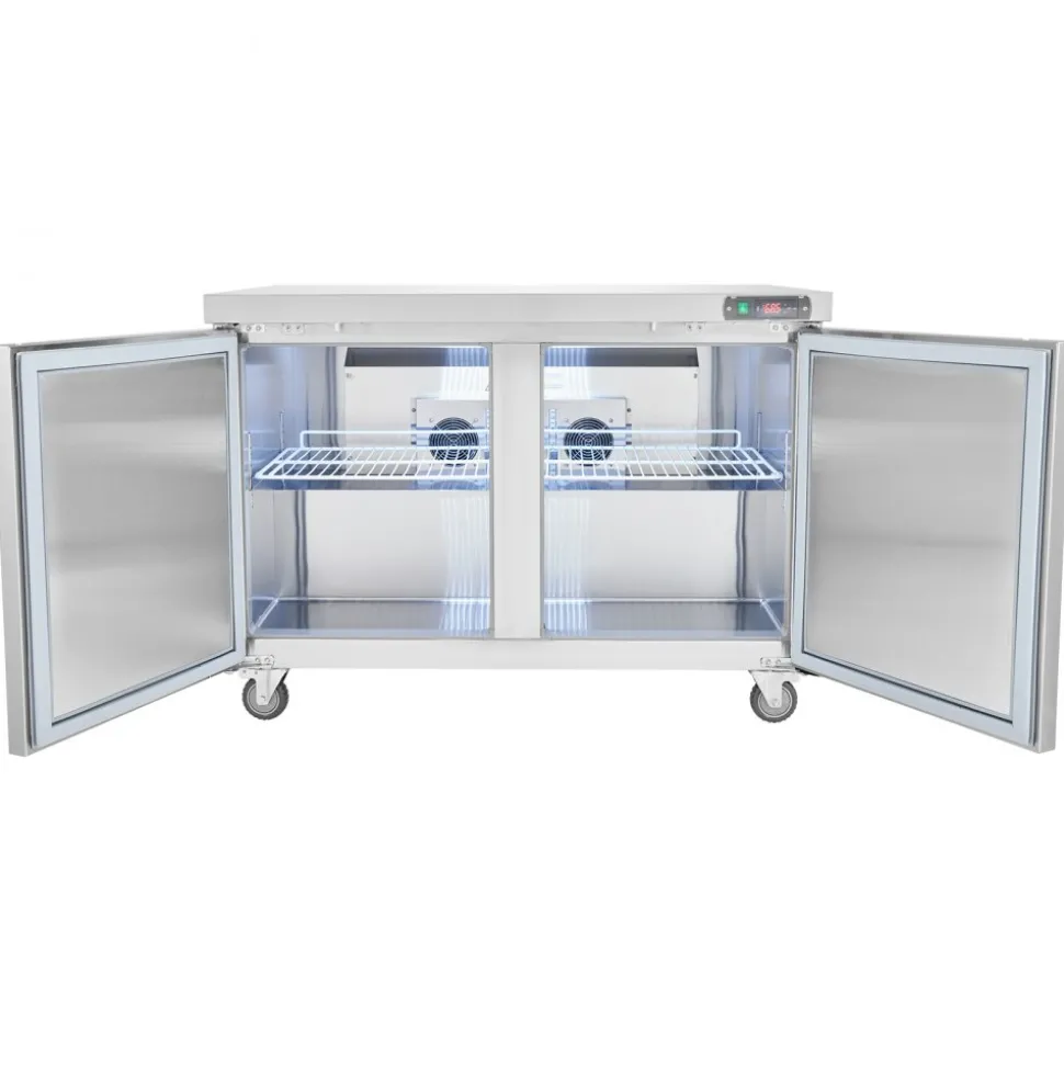 VEVOR 48" Commercial Frozen Refrigerator Sandwich & Salad Prep Table, 12.9 Cu. Ft Stainless Steel Refrigerated Food Prep Station with 2 Doors, Frost Free Refrigerator with Lock for Restaurant, Bar