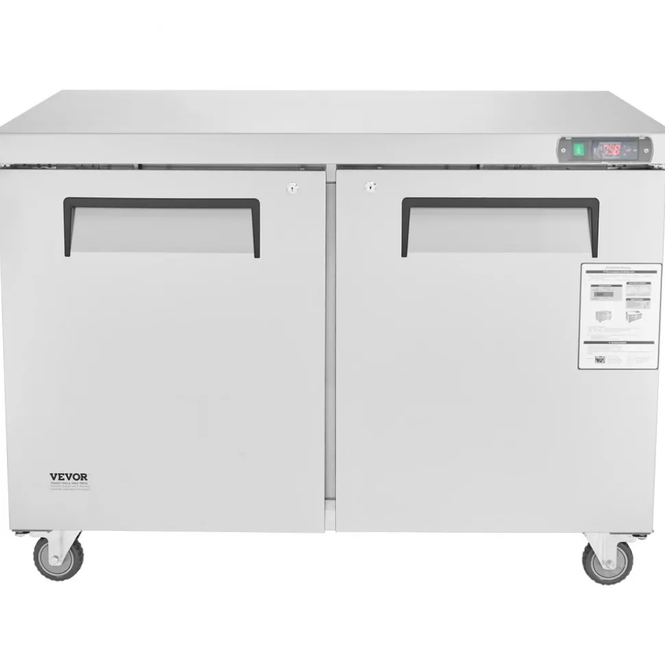 VEVOR 48" Commercial Frozen Refrigerator Sandwich & Salad Prep Table, 12.9 Cu. Ft Stainless Steel Refrigerated Food Prep Station with 2 Doors, Frost Free Refrigerator with Lock for Restaurant, Bar