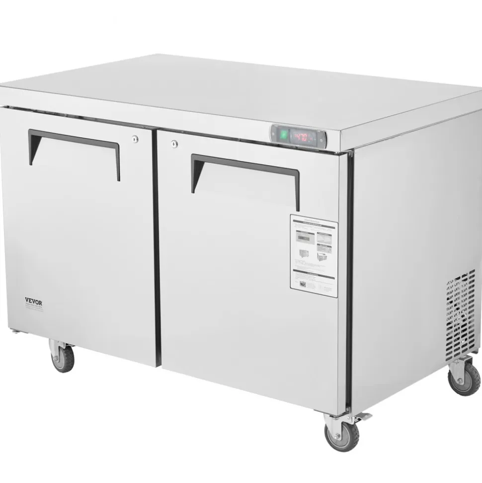 VEVOR 48" Commercial Frozen Refrigerator Sandwich & Salad Prep Table, 12.9 Cu. Ft Stainless Steel Refrigerated Food Prep Station with 2 Doors, Frost Free Refrigerator with Lock for Restaurant, Bar