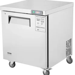 VEVOR 28" Commercial Frozen Refrigerator Sandwich & Salad Prep Table, 7.4 Cu. Ft Stainless Steel Refrigerated Food Prep Station with 1 Door, Frost Free Refrigerator with Lock for Restaurant, Bar
